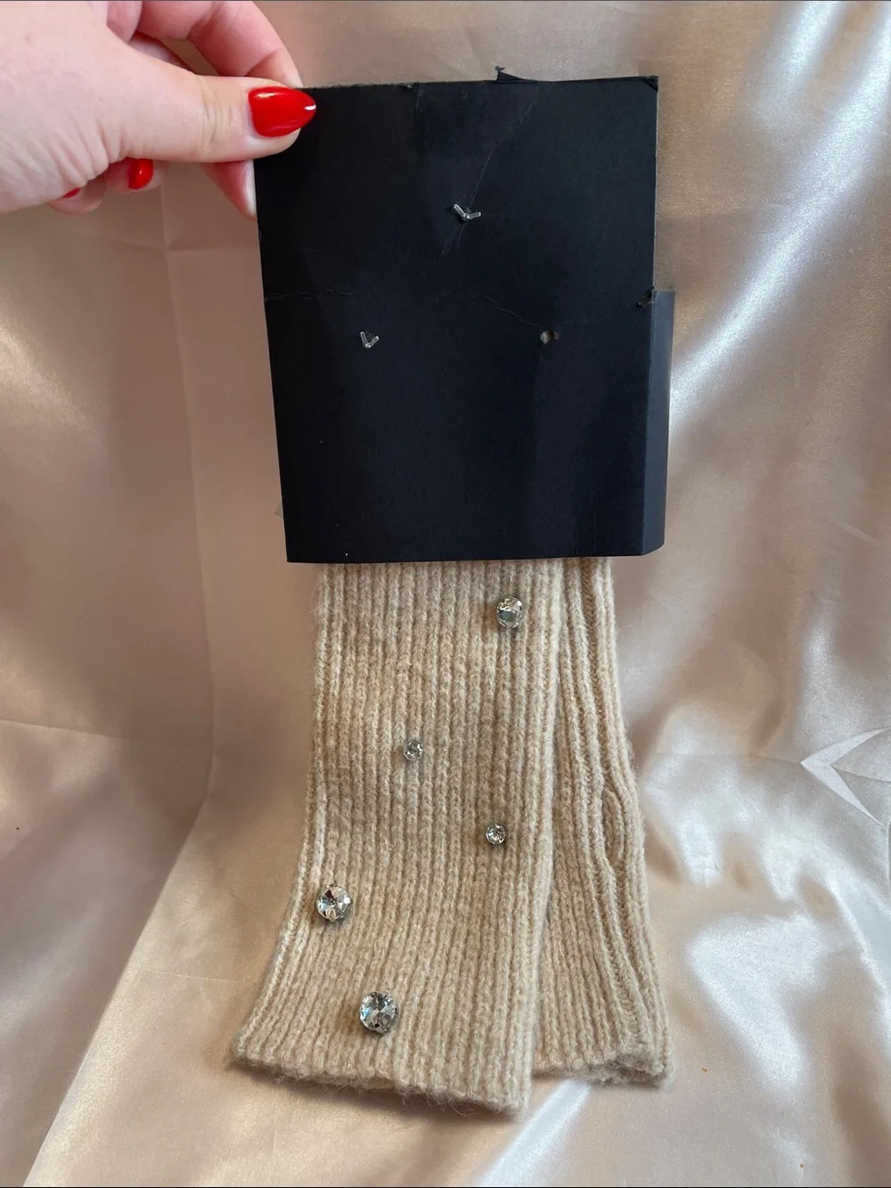 Steve Madden Biscotti Ribbed Knit Arm Warmers w/ Crystal Accents - NWT $42 MSRP